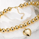 Women gold beaded clavicle necklace, summer heart print pendant necklace