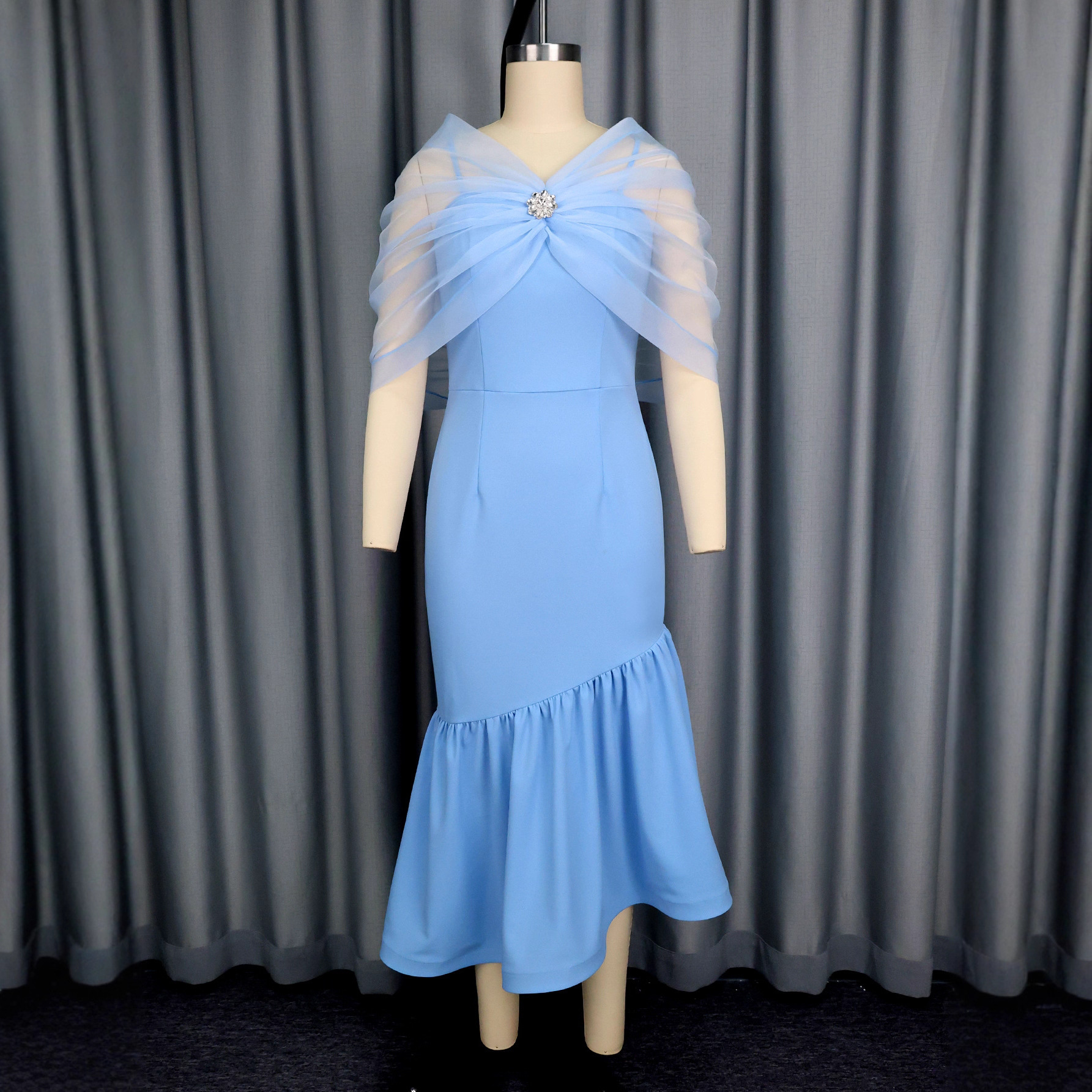 Women Sexy Bow Off-Shoulder Strapless Elegant Formal Party Fishtail Dress