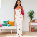 Women Summer Casual Sexy Fly Sleeve Suspender Rib Lace Maxi Dress