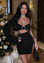 Women Sexy One-Sleeve Metal Button Cutout Dress