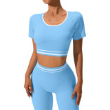 Women Contrast Color Running Fitness Top and Pants Two-Piece Set