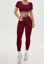 Women Contrast Color Running Fitness Top and Pants Two-Piece Set
