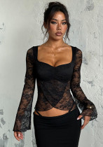 Women Sexy Lace Long-Sleeved Fall/Winter See-Through Top