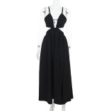 Women Holiday Slip Dress Sexy Cutout Slit Maxi Dress