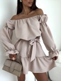 Women Fall Casual Solid Off-Shoulder Dress