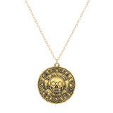 Women skull necklace, round coin pendant chain, Halloween clavicle necklace