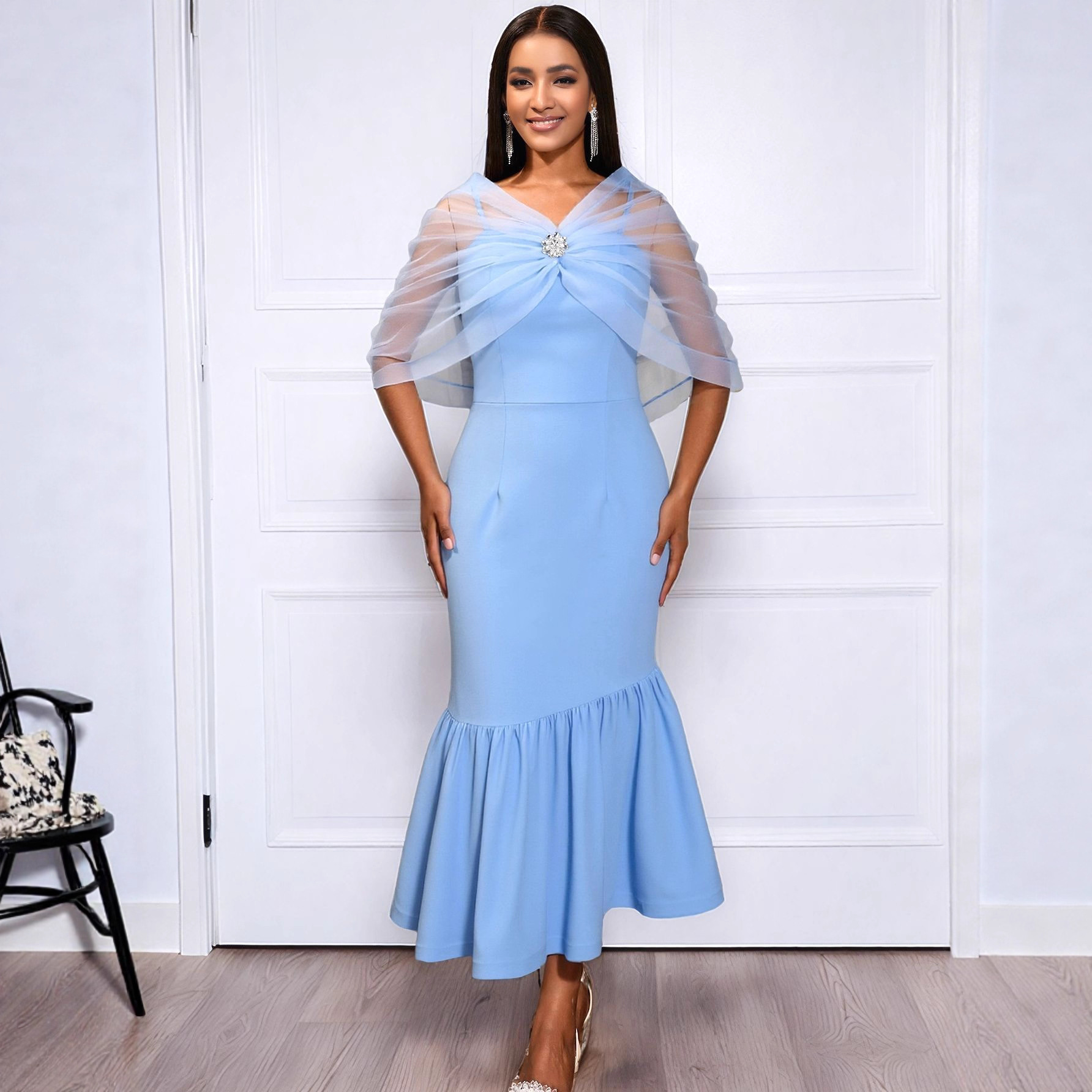 Women Sexy Bow Off-Shoulder Strapless Elegant Formal Party Fishtail Dress