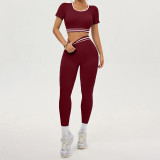 Women Contrast Color Running Fitness Top and Pants Two-Piece Set