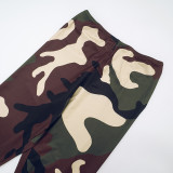 Women Spring/Summer Strapless Lace-Up Camouflage Gathered Top and Pants Two-Piece Set