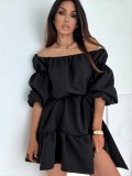 Women Fall Casual Solid Off-Shoulder Dress