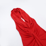 Women Sexy Backless Halter Neck Pocket Neck Maxi Dress