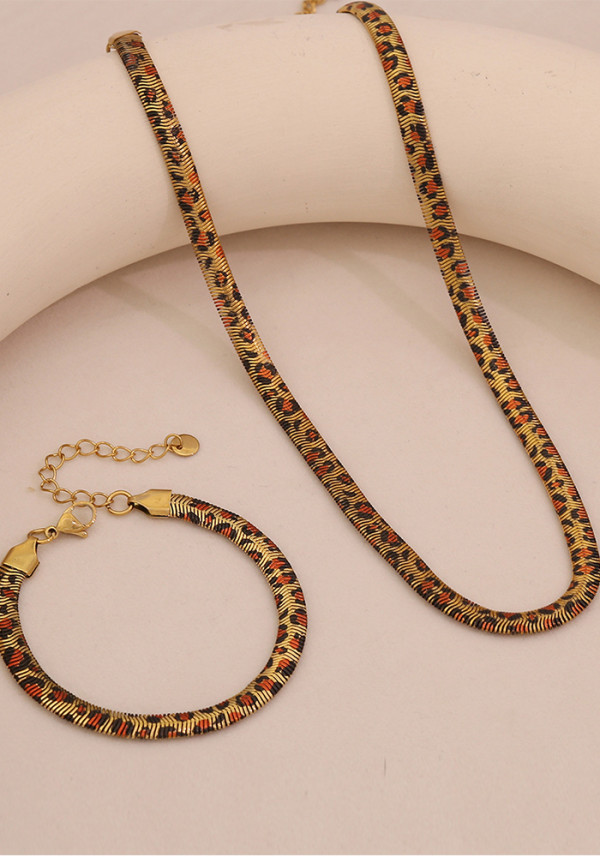 Women leopard print geometric snake clavicle necklace and bracelet