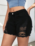 Women Ripped Bodycon Black Denim Shorts