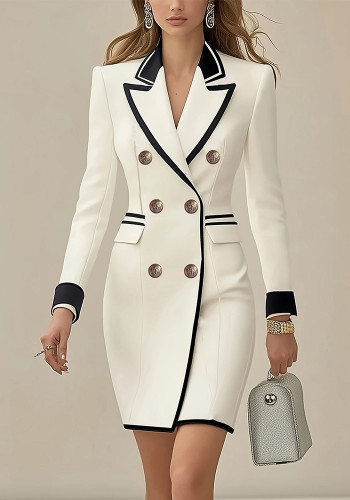 Women Fall Black and White Contrast Color Dress