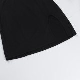 Women Sexy One-Sleeve Metal Button Cutout Dress