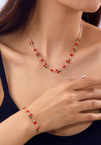 Women Holidays Heart Print Glass diamond beaded necklace, choker, summer cherry clavicle necklace