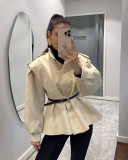 Women Fall Stand Collar Asymmetrical Jacket