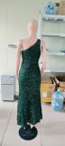 Sexy Sequin One-Shoulder Split Fishtail Evening Dress