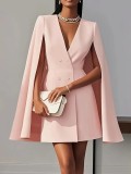 Women Fall Cape Solid Blazer Dress