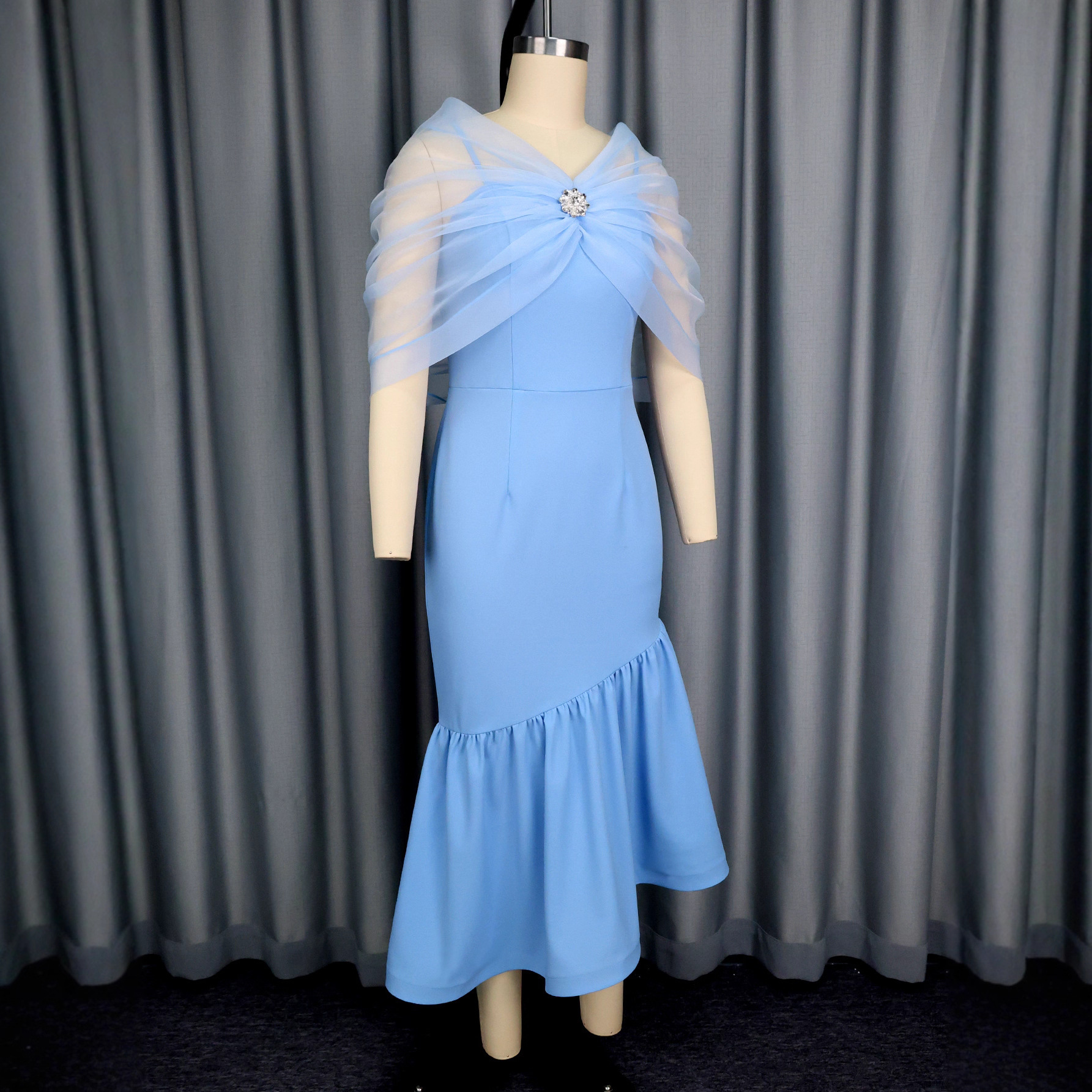 Women Sexy Bow Off-Shoulder Strapless Elegant Formal Party Fishtail Dress