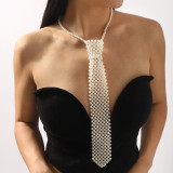 Women summer holidays pearl tie, sexy hollow pearl body chain, Halter neck necklace