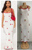 Women Summer Casual Sexy Fly Sleeve Suspender Rib Lace Maxi Dress