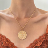 Women skull necklace, round coin pendant chain, Halloween clavicle necklace