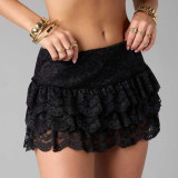 Women Sexy Layered Solid Lace Short Skirt
