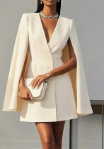 Women Fall Cape Solid Blazer Dress