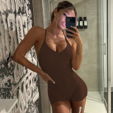 Women Summer Solid Backless Fitness Yoga Jumpsuit