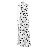 Women Summer Sexy V-Neck Lace-Up Polka Dot Patchwork Backless Maxi Dress