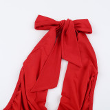 Women Sexy Backless Halter Neck Pocket Neck Maxi Dress