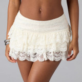 Women Sexy Layered Solid Lace Short Skirt