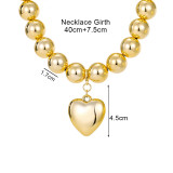 Women gold beaded clavicle necklace, summer heart print pendant necklace