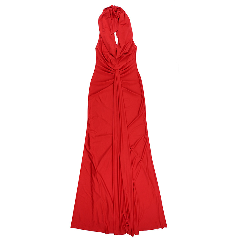 Women Sexy Backless Halter Neck Pocket Neck Maxi Dress