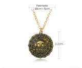 Women skull necklace, round coin pendant chain, Halloween clavicle necklace