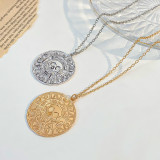 Women skull necklace, round coin pendant chain, Halloween clavicle necklace