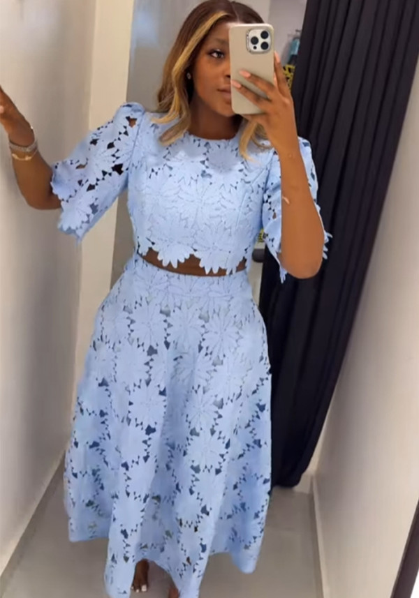 Women's Hollow Out Top Fashion Casual Two-Piece Set