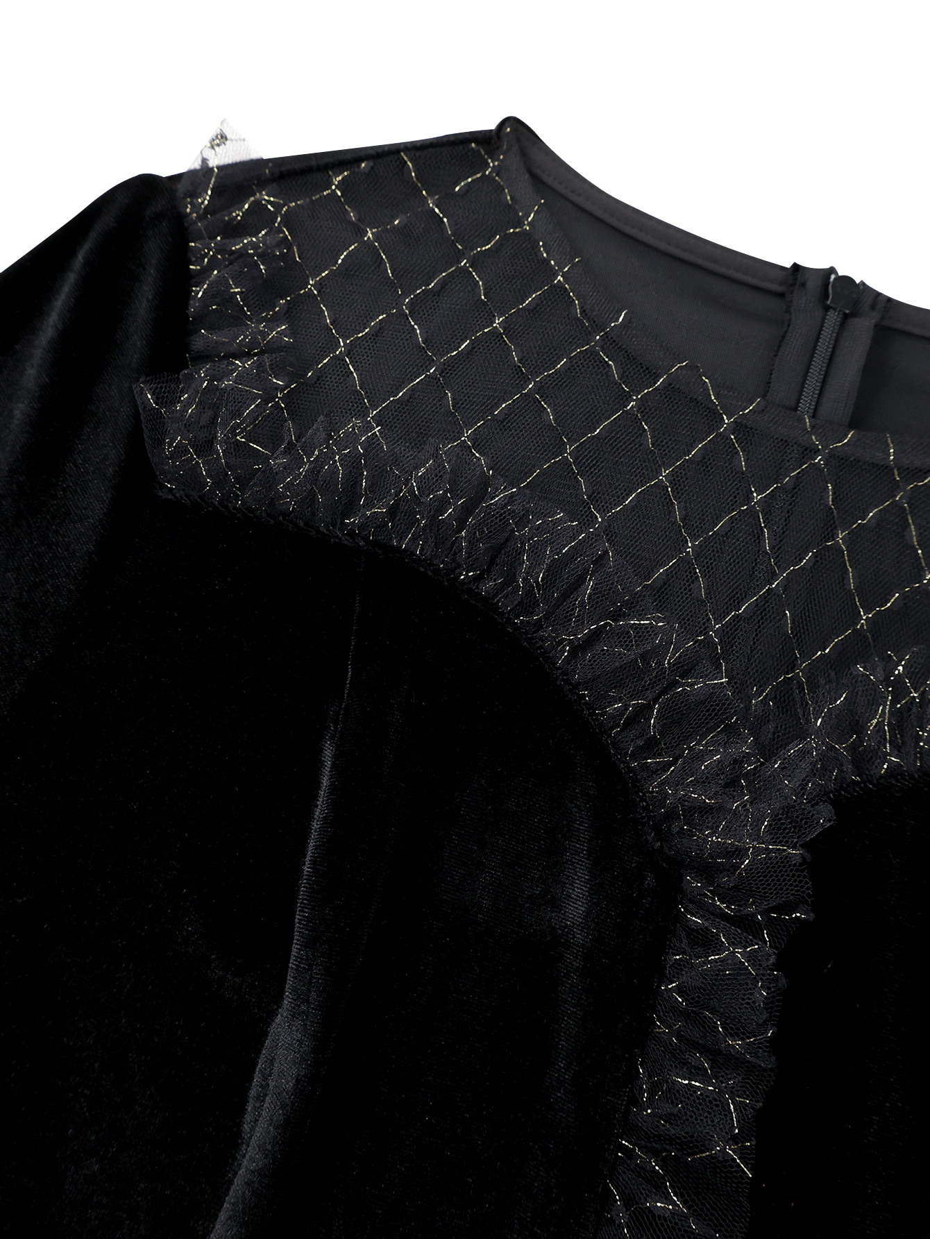 Round Neck See-Through Velvet Dress Sexy Mesh Patchwork Long Sleeve Slim Bodycon Evening Dress