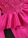 Fashion Square Neck Sequin Dress Long Sleeve Slim Waist Ruffle Bodycon Evening Party Dress