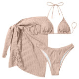 Women's Two-Piece Sexy Halter Neck Bikini Mesh Skirt Three-Piece Swimsuit