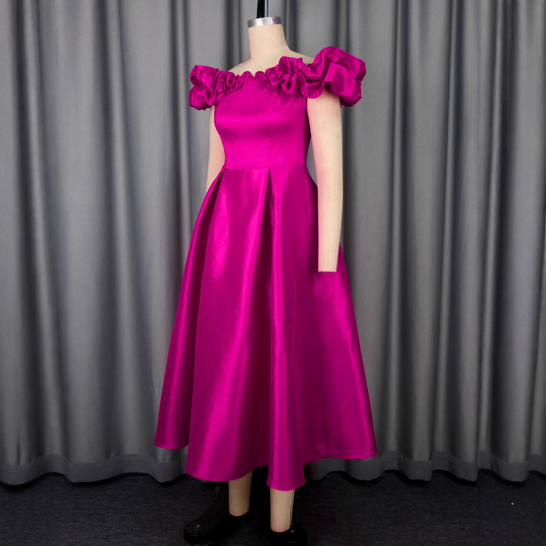 Sexy Off-Shoulder Ruffle Slim Waist A-Line Formal Party Wedding Bridesmaid Chic Midi Dress