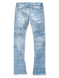 Street Fashion Men's Straight Leg Elastic Patch Denim Pants