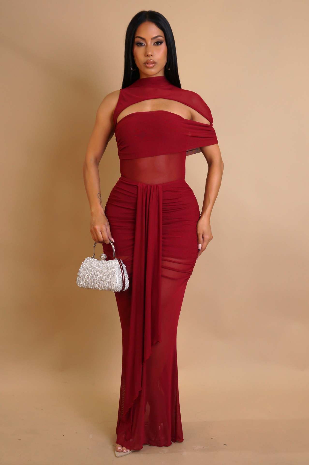 Casual Off-Shoulder Sexy Hollow See-Through Mesh Ruffle Bodycon Dress Set