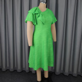 Fashion Water Wave Slash Shoulder Party Dress Asymmetric Ruffle Slim Waist A-Line Dress
