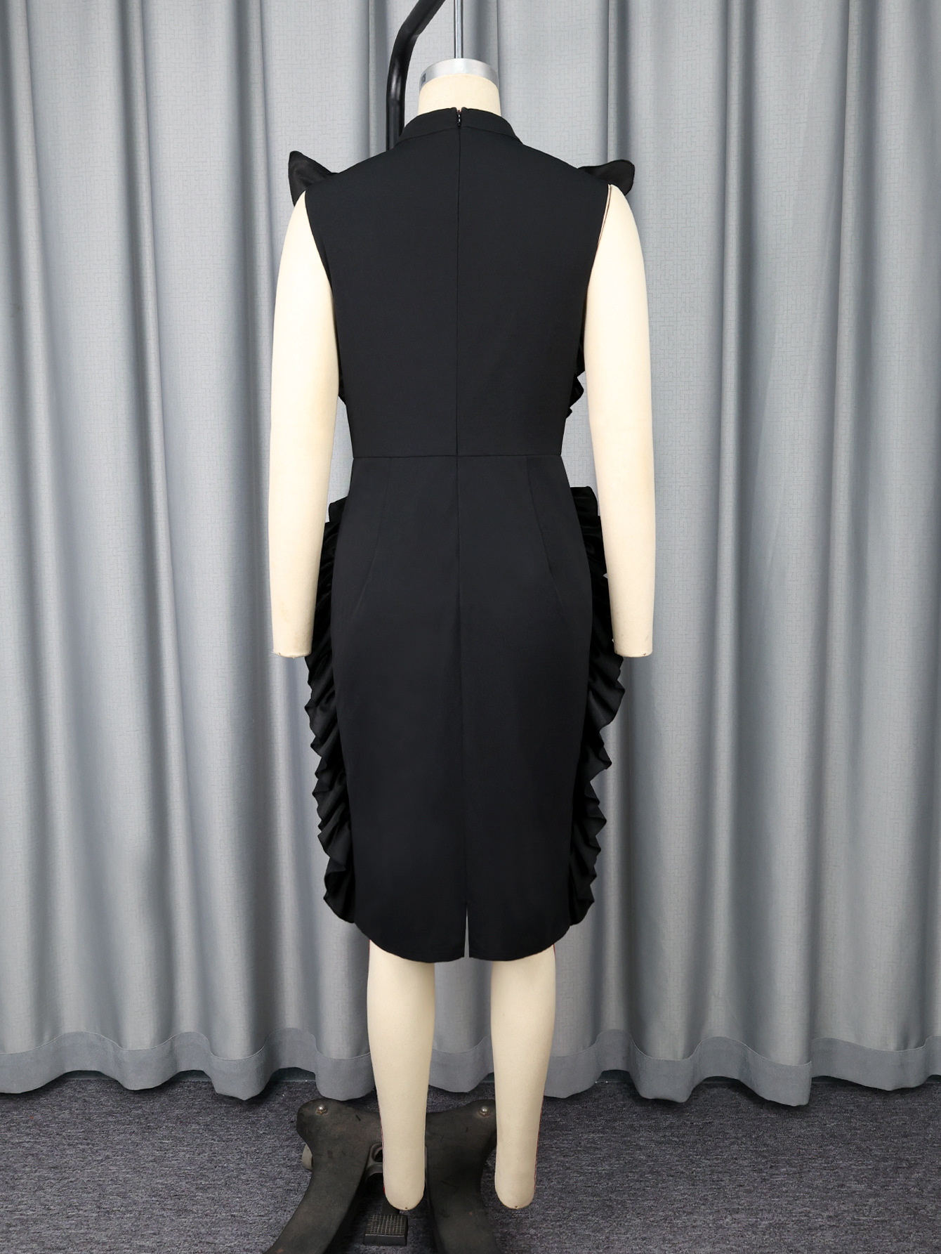 Fashion Women's Stand Collar Ruffle Sleeveless Slim Formal Party Dress