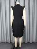 Fashion Women's Stand Collar Ruffle Sleeveless Slim Formal Party Dress