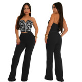 Women Strapless Crop Top and Solid Long Pants Two-Piece Set