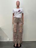 Fashionable Women's Multi-Pocket Cut Out Diamond Denim Pants