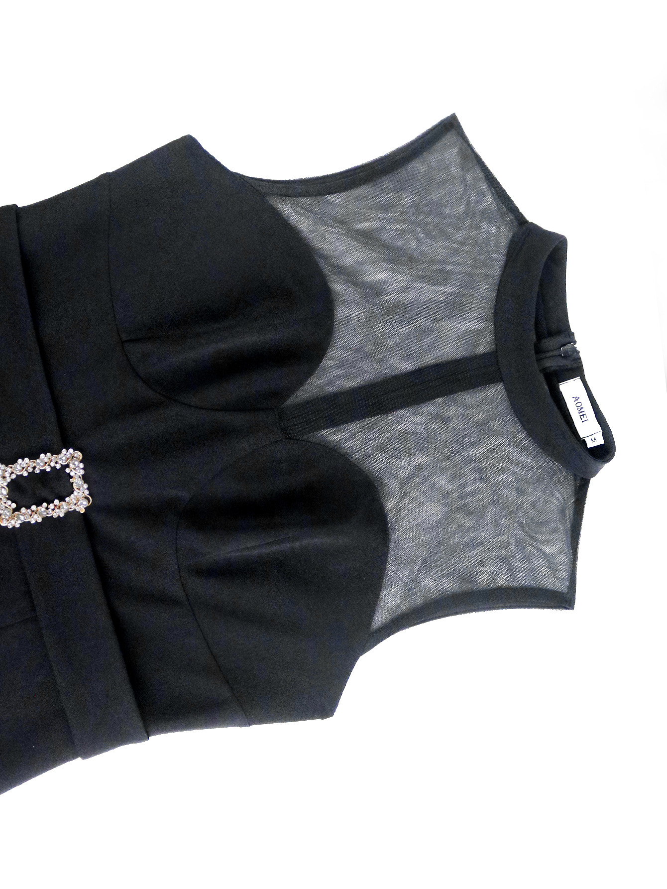 High Neck See-Through Sexy Mesh Patchwork Sleeveless Bodycon Fringe Slim Chic Formal Party Dress